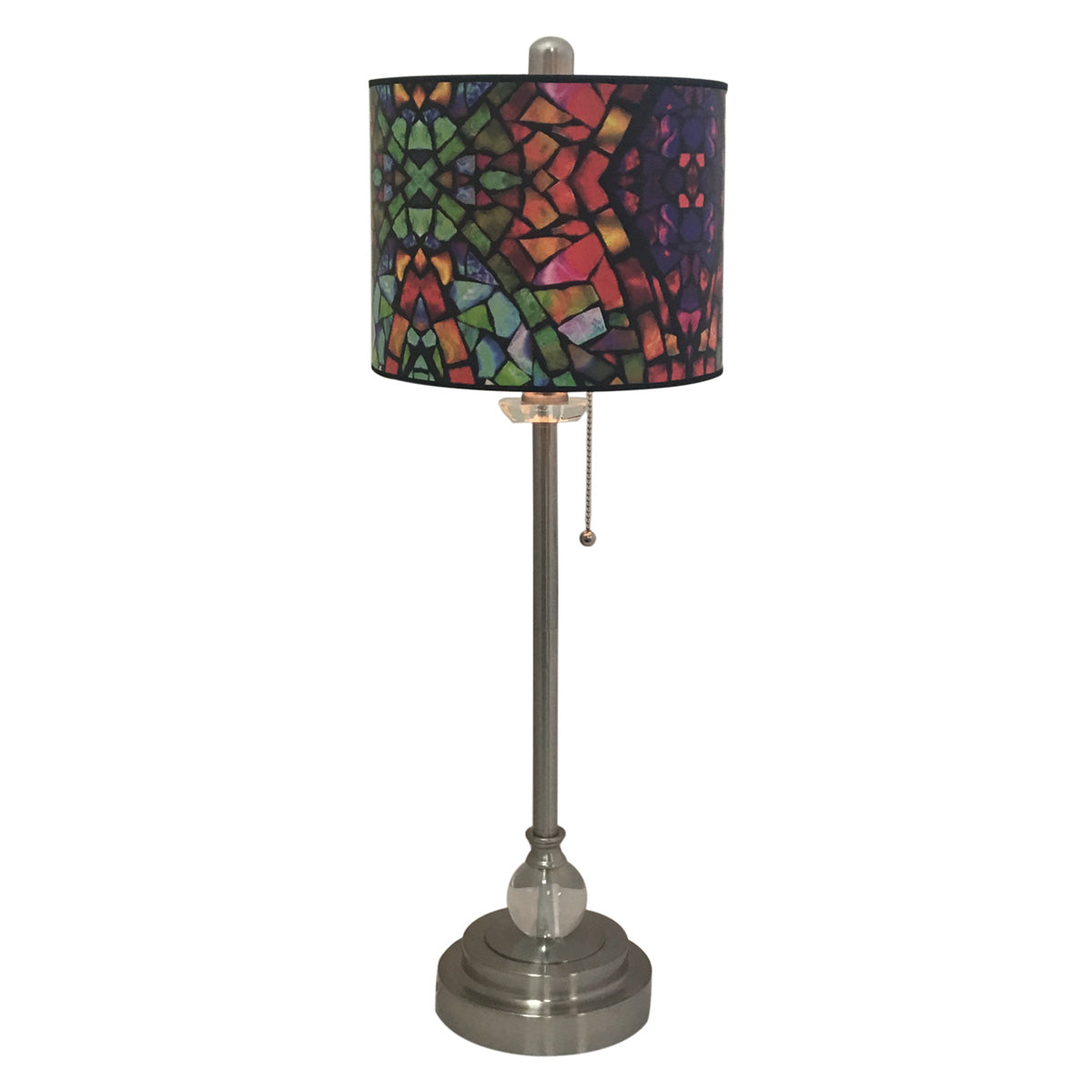 Royal Designs 28" Crystal and Brushed Nickel Buffet Lamp with Mosaic Stained Glass Design Hardback Lamp Shade, Set of 2