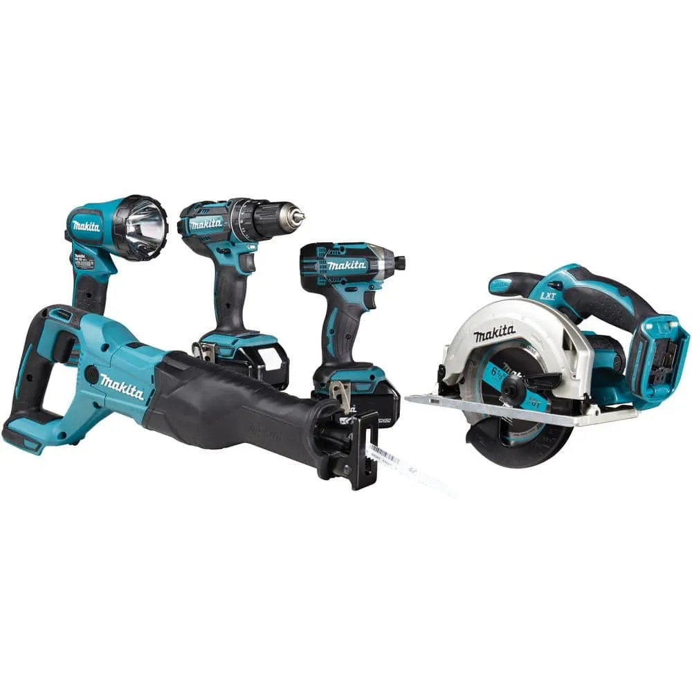 Makita 18V LXT Lithium-Ion Cordless Combo Kit (5-Tool) with (2) 3.0 Ah Batteries, Rapid Charger and Tool Bag XT505