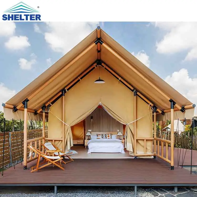 4 Season Outdoor Large Insulated Waterproof Luxury Hotel Tente De Clamping Lodge Canvas Resort Glamping Lodge Canvas Safari Tent