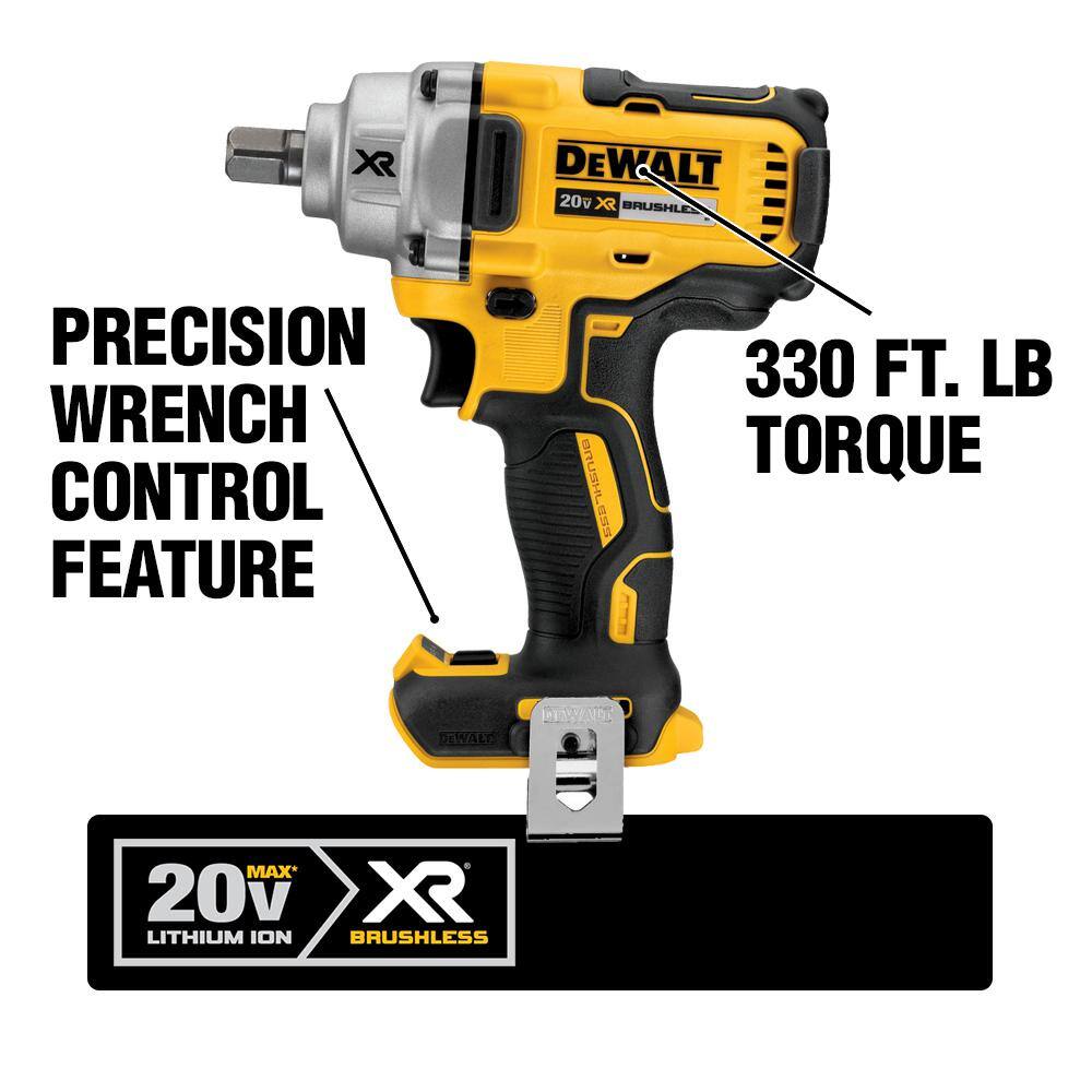 DEWALT DCF894M1 20V Lithium-Ion Cordless Brushless 1/2 in. Impact Wrench Kit， (1) 4.0Ah Battery， and Charger