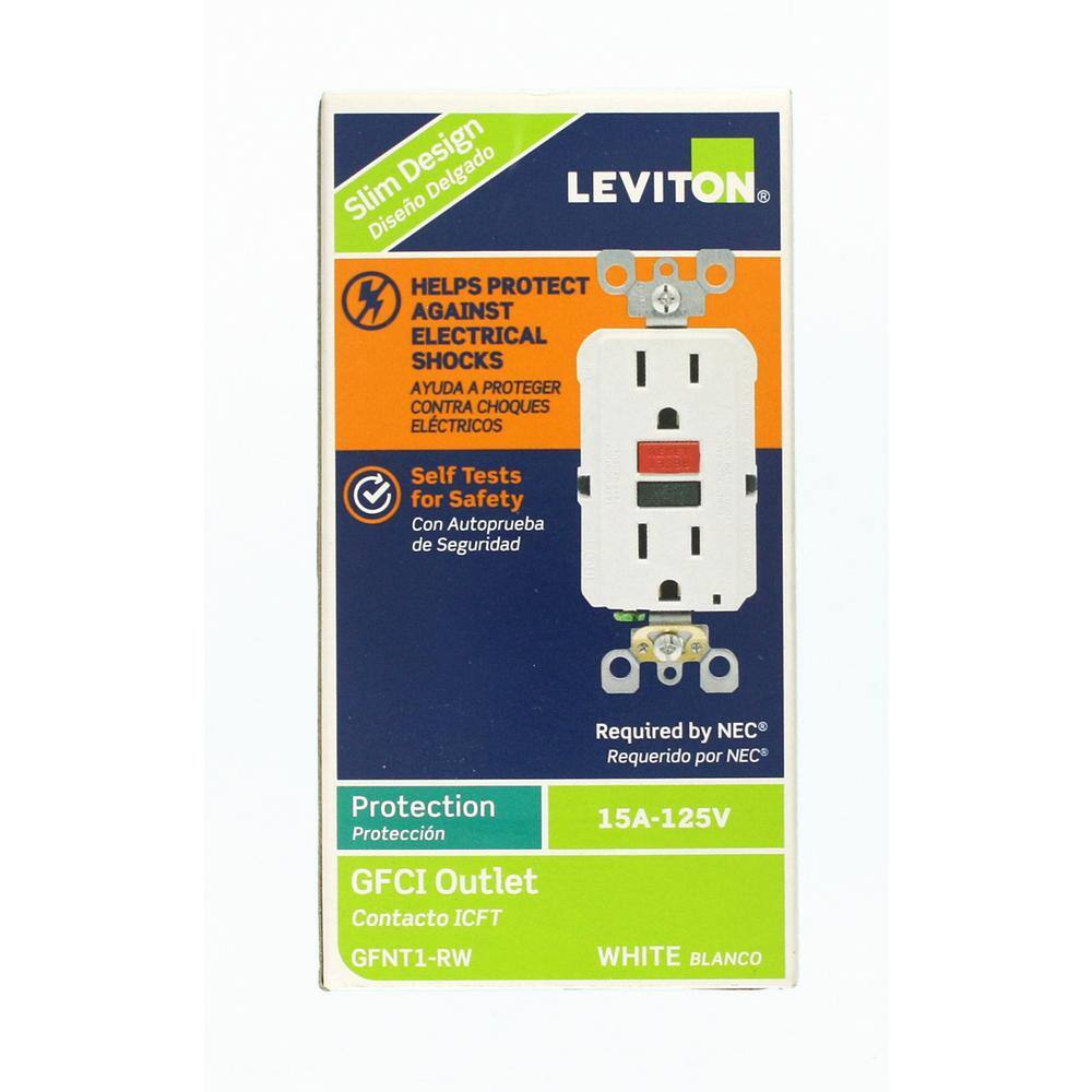 Leviton 15 Amp Self-Test SmartlockPro Slim Duplex GFCI Outlet， White R72-GFNT1-0RW