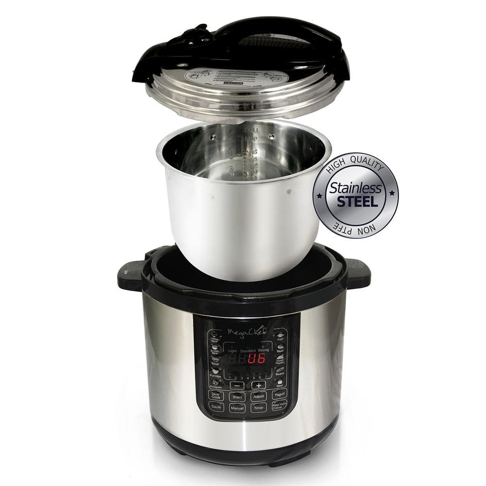 MegaChef 8 Qt. Stainless Steel Electric Pressure Cooker with Stainless Steel Pot 98599676M