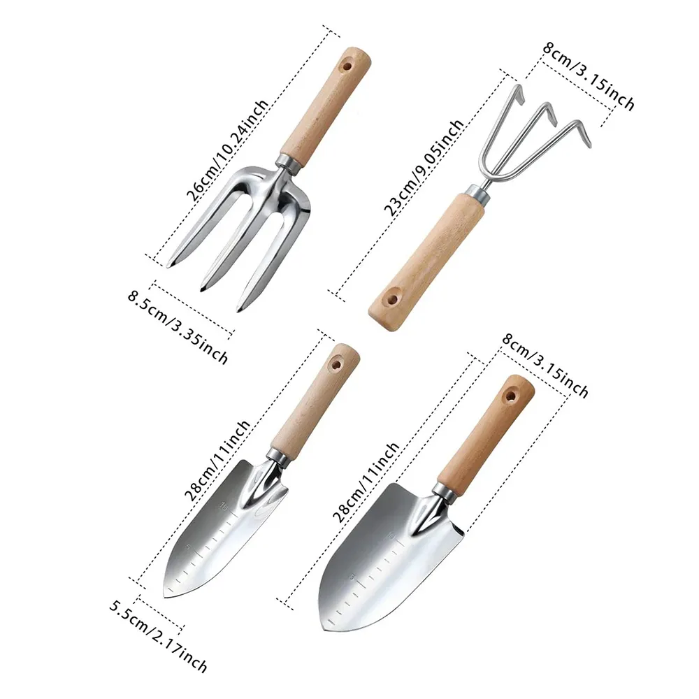 Factory Outlet Stainless Steel 4pcs Garden Tools Set with Wood Handle for Gardening