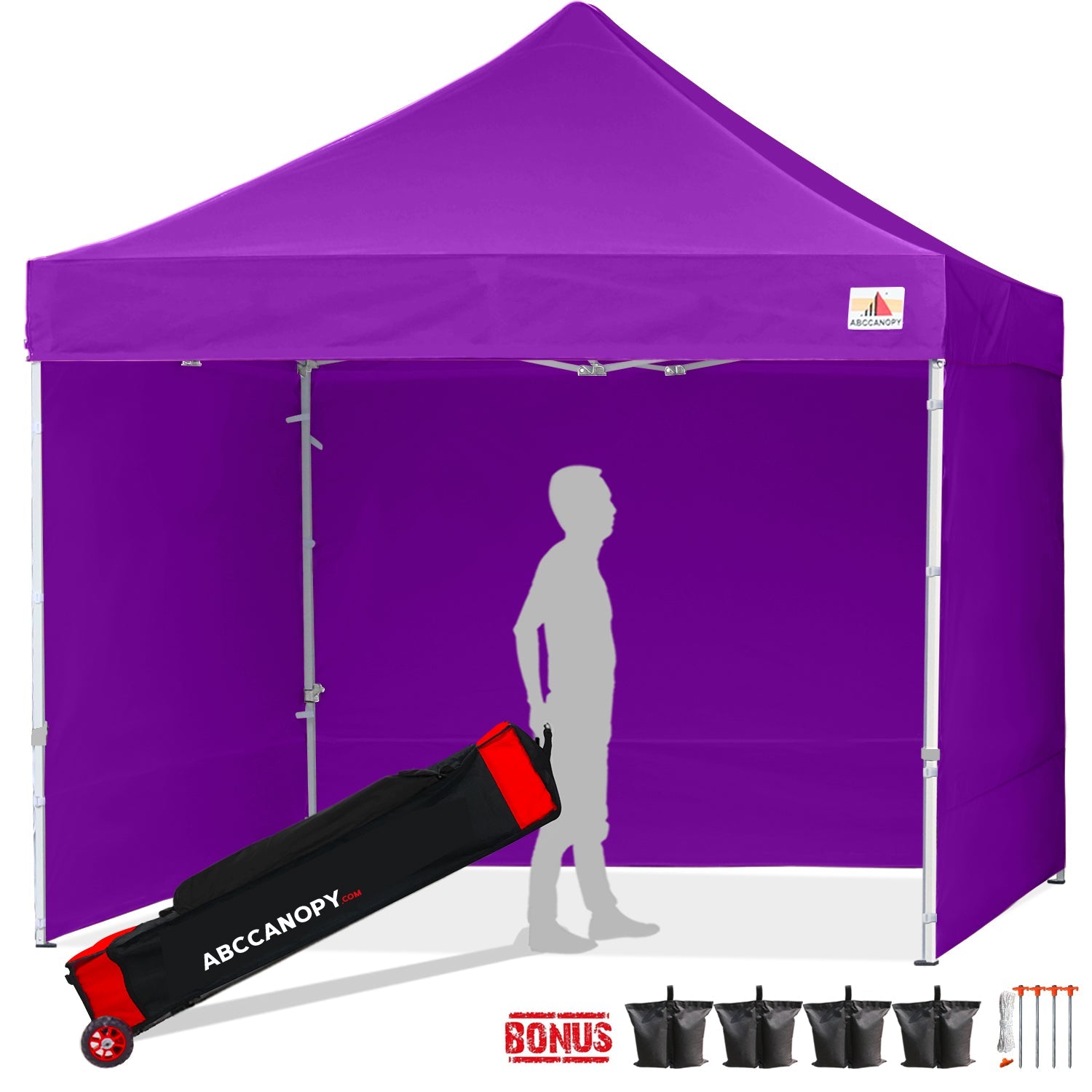 ABCCANOPY 10 ft x 10 ft Metal Pop-Up Commercial Canopy Tent with walls, Purple