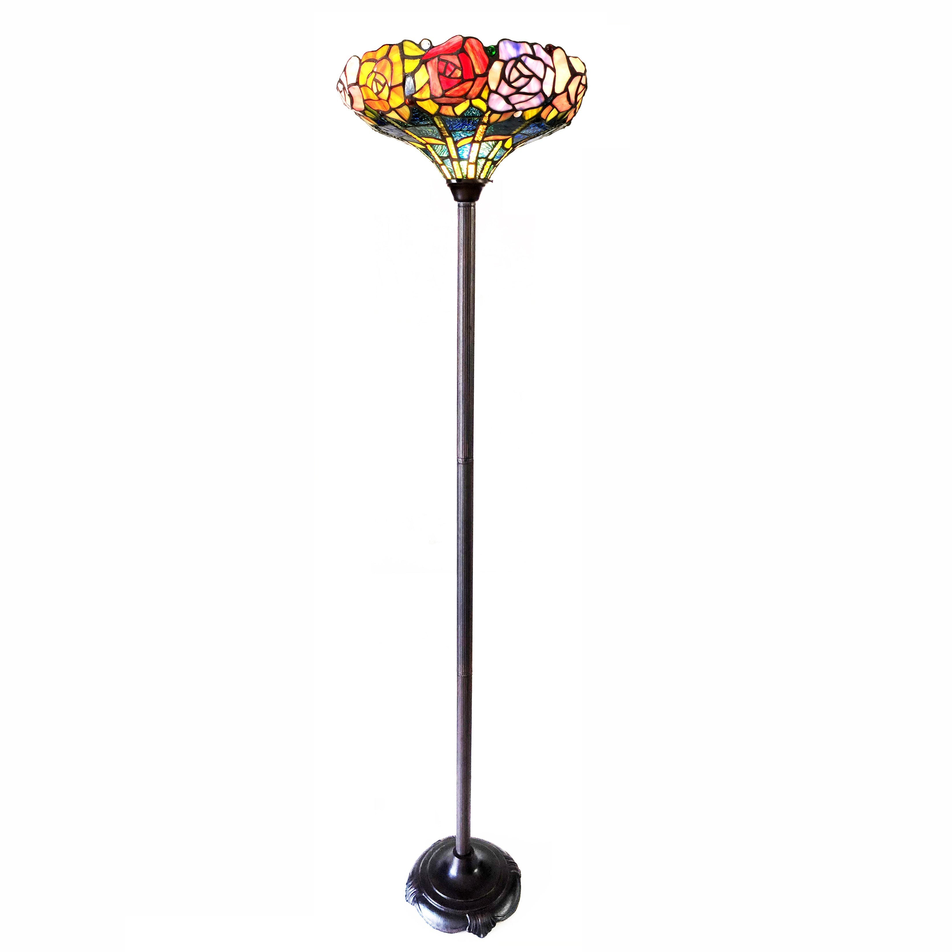 RADIANCE Goods -Style Floral Stained Glass Torchiere Floor Lamp 67" Height