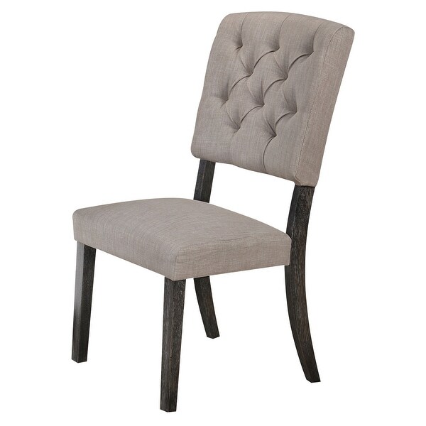Wooden Side chair with Tufted Back， Set of 2， Brown and Gray - 42 H x 19 W x 26 L Inches
