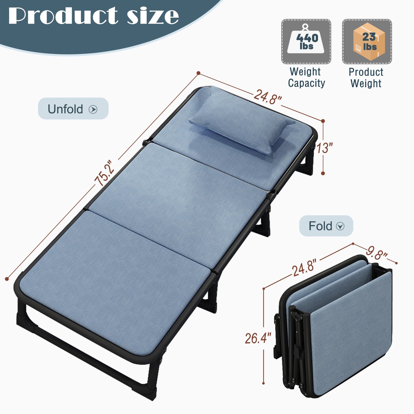 MOPHOTO Folding Bed Cot with Mattress, Portable Beds Frame with Mattress, Portable Fold Up Bed for Outdoor Travel, Foldable Bed with Frame, Sleeping Bed Cot for Adults, Blue