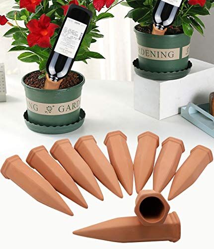 FAMILy Plant Watering Stakes10 Pack Automatic Plant Waterers for Vacations, Plant Watering Devices Terracotta Self Watering Spikes for Wine Bottles Great Plant Nanny for Indoor & Outdoor Plants