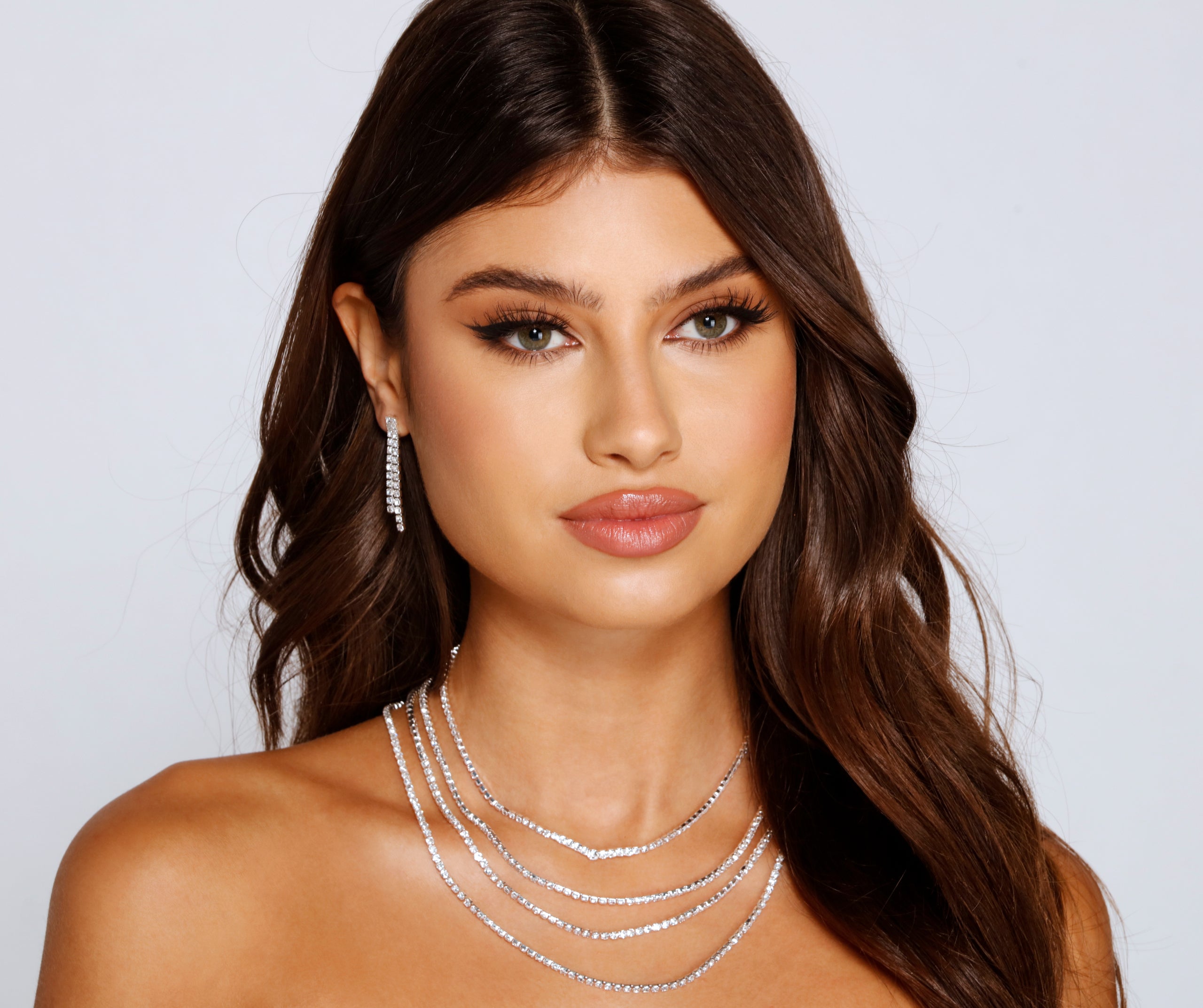 Wrap Me In Luxe Rhinestone Necklace And Duster Earrings Set