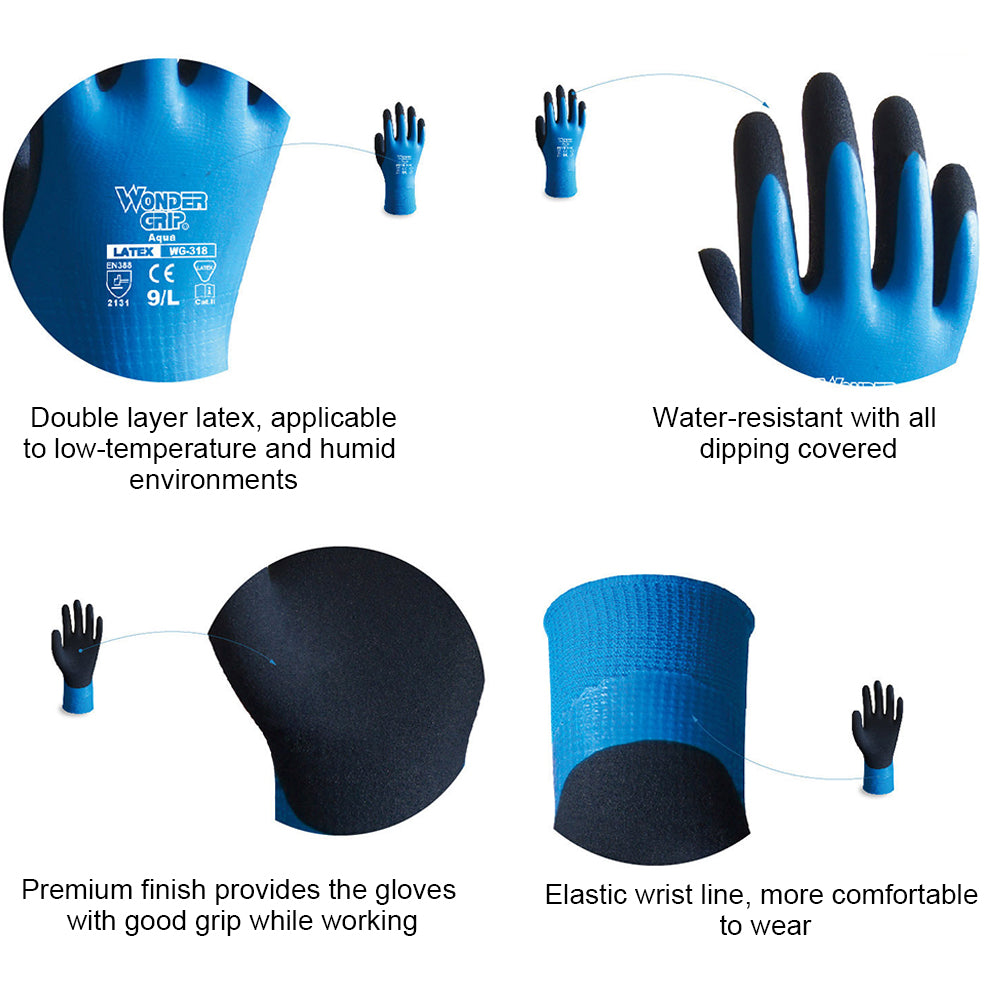Wonder Grip Thermo Plus Coldproof Work Gloves Double Layer Latex Coated Protection Gardening Fishing Working Gloves