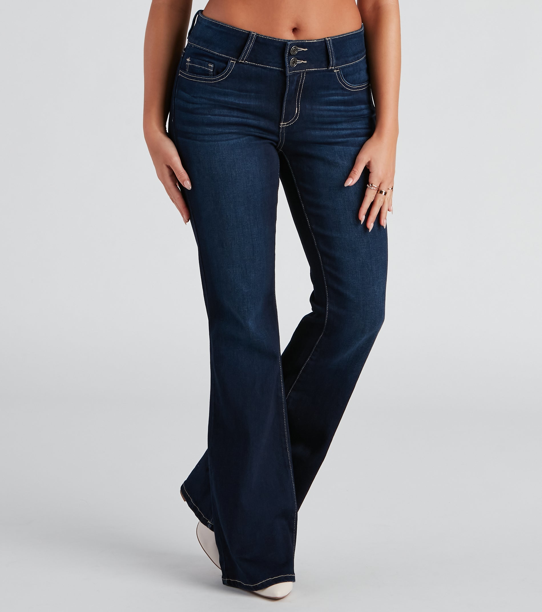 Drop It Low Mid Rise Flare Denim Jeans