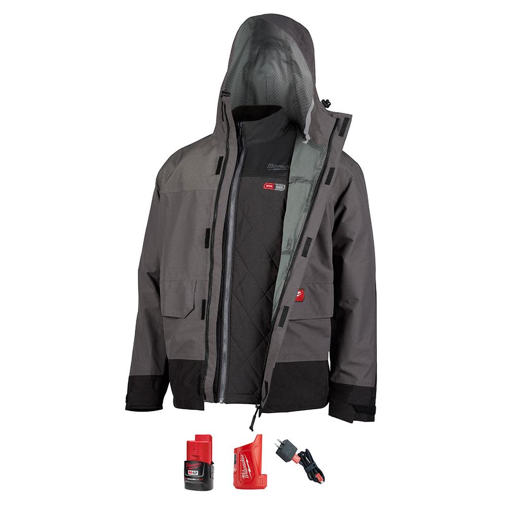 Milwaukee M12 Heated AXIS Layering System with HYDROBREAK Rainshell Kit Large Gray
