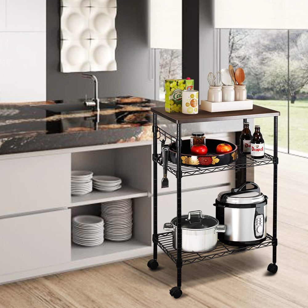 3-Tier Kitchen Utility Cart Wheels with Locking Casters Black