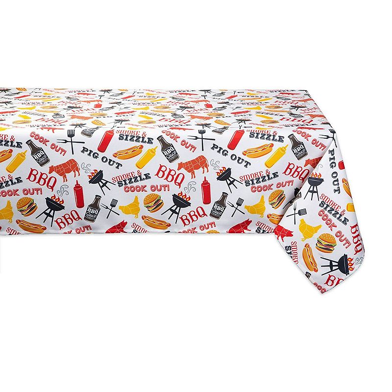 120 White and Yellow Barbeque Themed Rectangular Outdoor Tablecloth