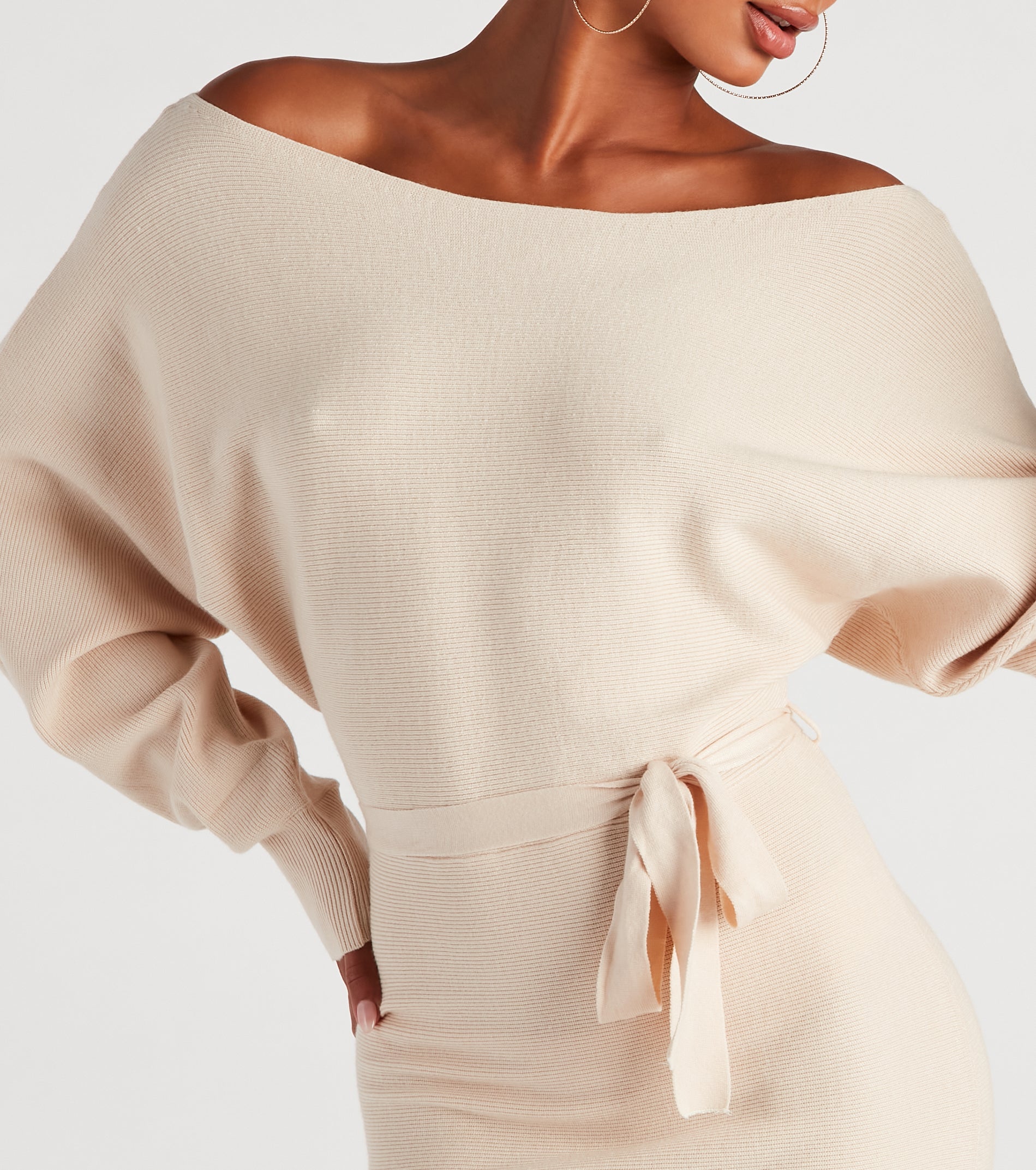Cold Classic Dolman Sleeve Belted Sweater Dress
