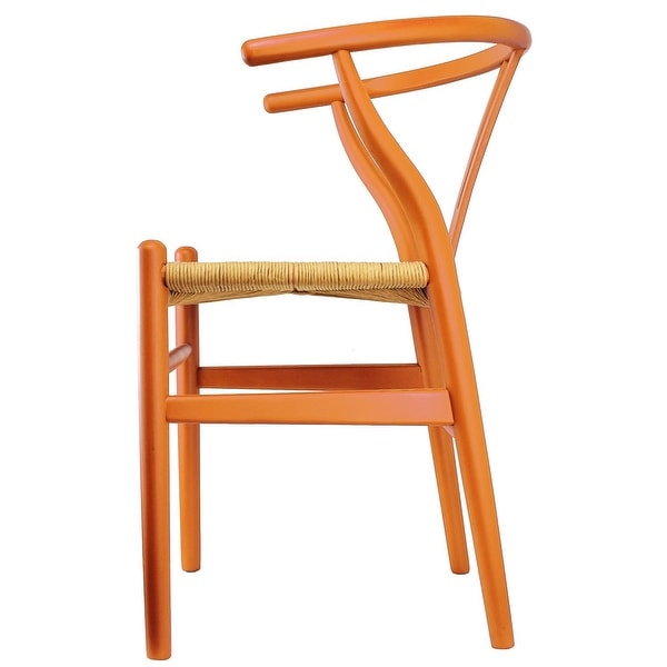 (Retired) 2xhome - Orange Modern Wood Dining Chair With Back Arm Armchair Hemp Seat For Home Restaurant Office