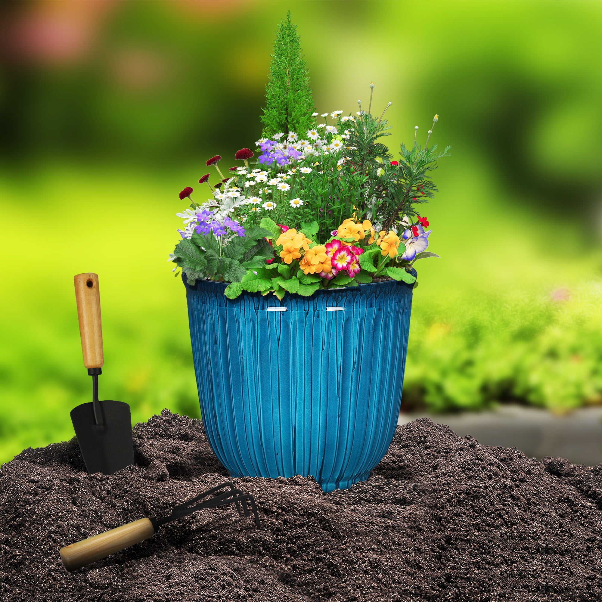 Better Homes & Gardens Kamala Light Blue Resin Planter, 15.7in x 15.7in x 14in