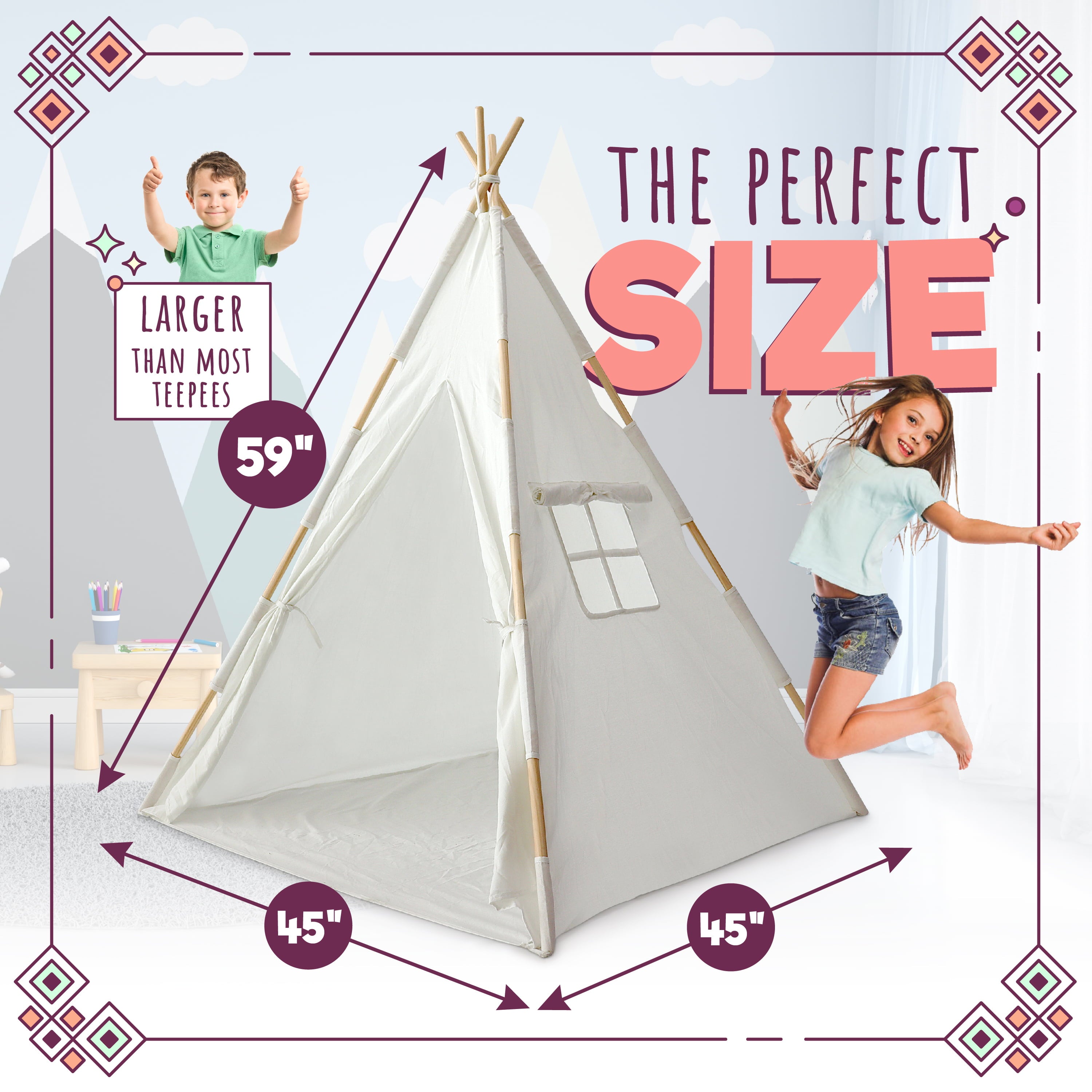 Orian Kids Teepee Tent Playhouse With LED Lights Fairytale Teepee