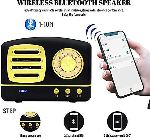 Wireless Retro Portable Bluetooth Speaker with Stereo Deep Bass and Built in Microphone(Black)