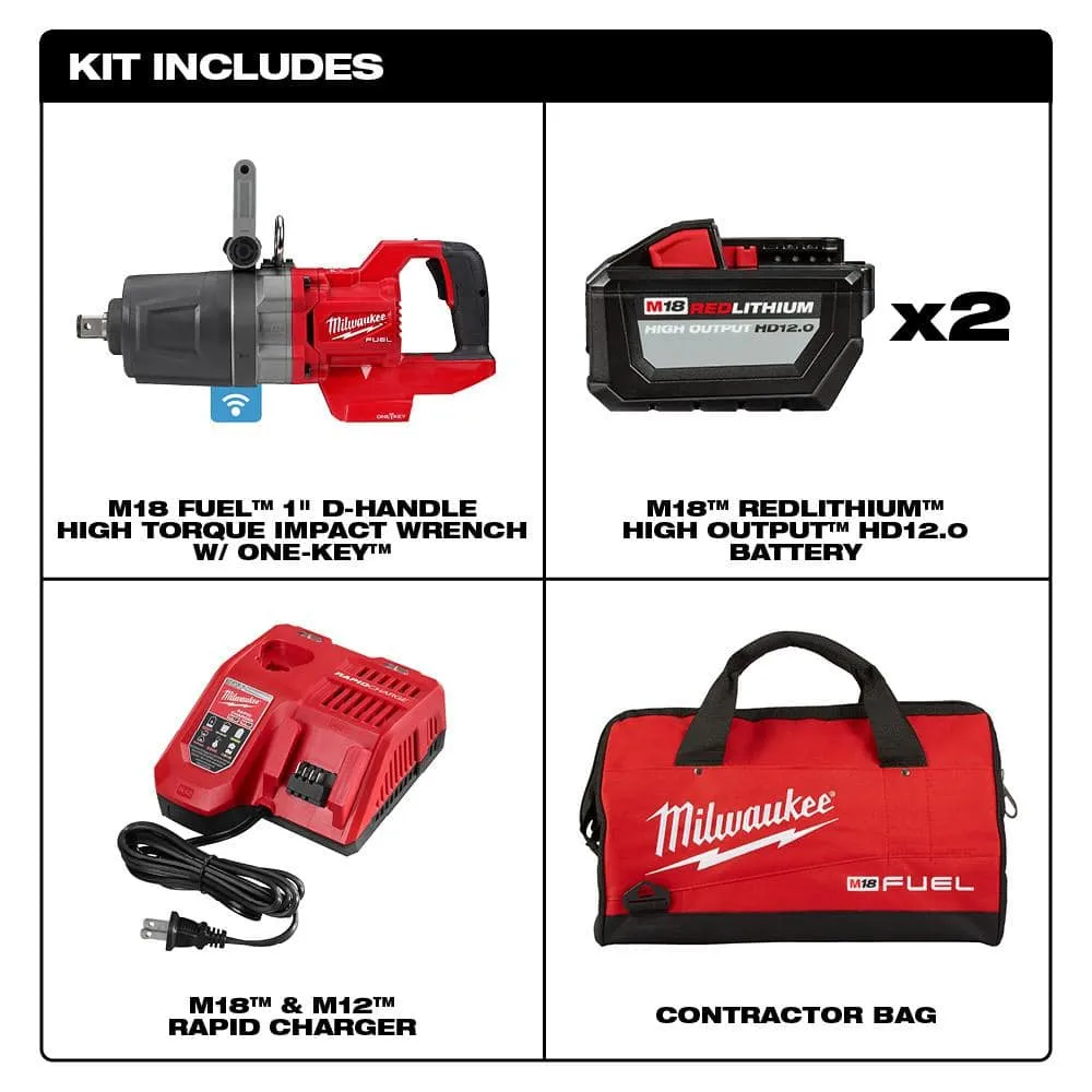 Milwaukee M18 FUEL 18V Lithium-Ion Brushless Cordless 1 in. Impact Wrench with D-Handle Kit with Two 12.0 Ah Batteries 2868-22HD