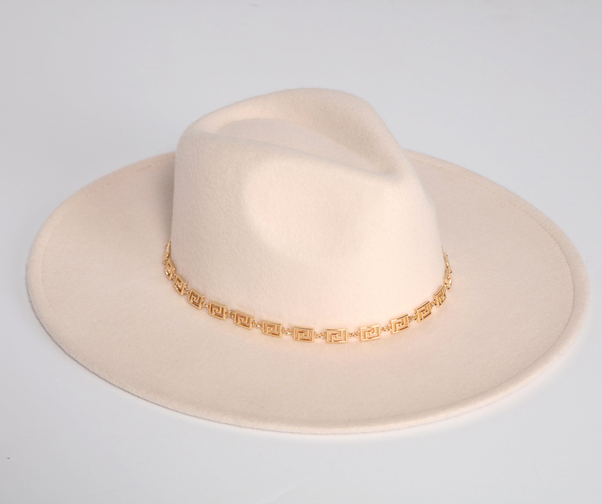Greek Key Faux Wool Panama Hat