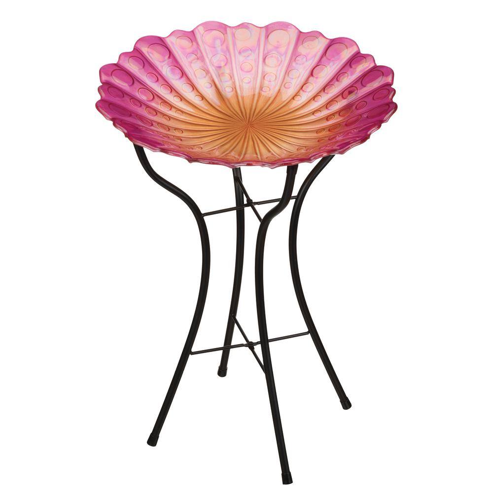 Regal Art and Gift 18 in. Pink/Yellow Raindrop Birdbath with Stand 12756