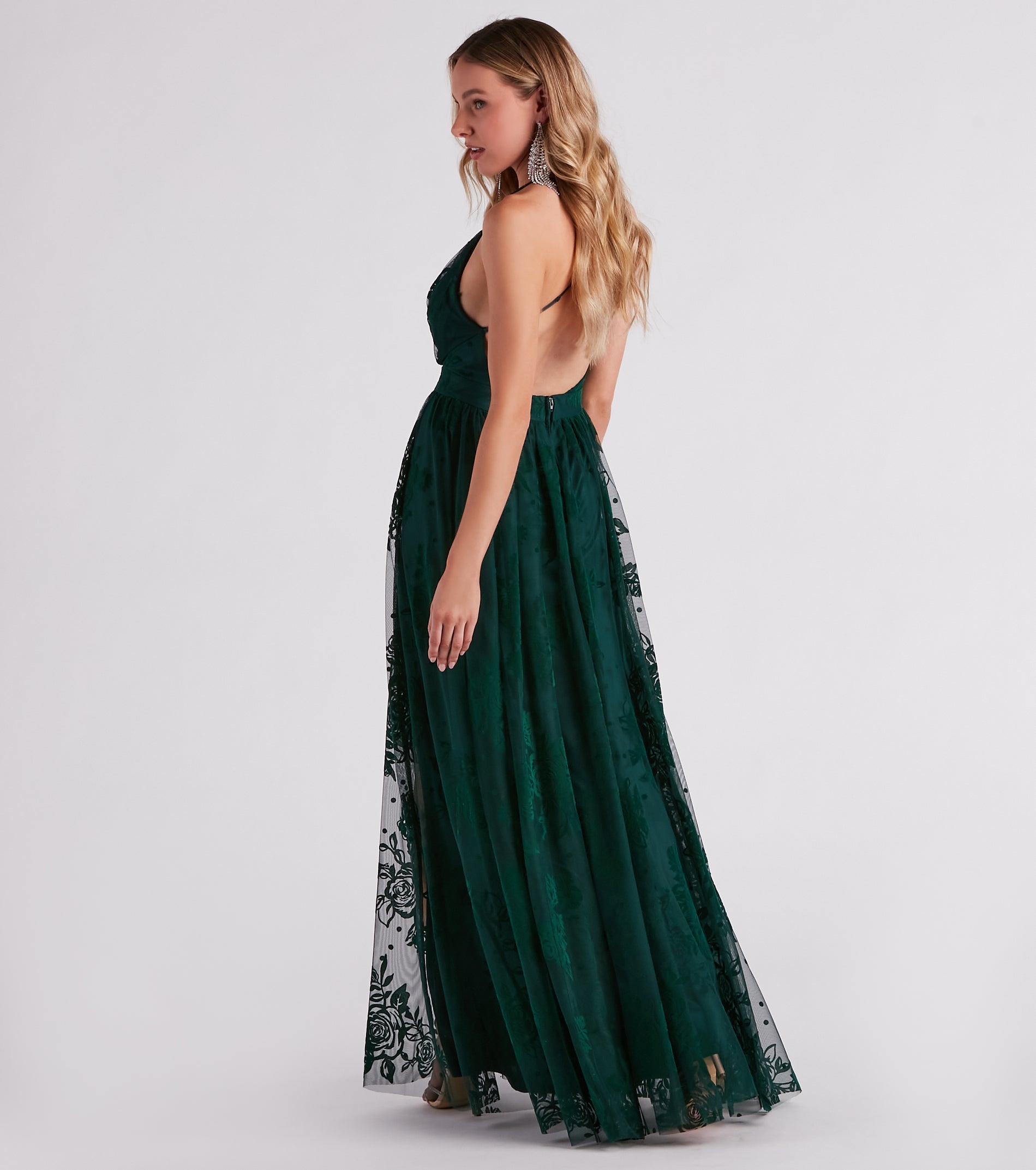 Lina Flocked Velvet A-Line Formal Dress