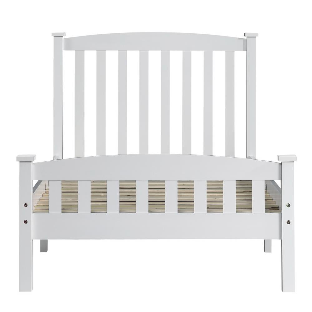 Ktaxon Twin Bed Frame,Solid Pine Wood Kids Twin Platform Bed Frame, Bedroom Twin Bed with Headboard for Adults, White, 78.94âL*42.44âW*39.17âH