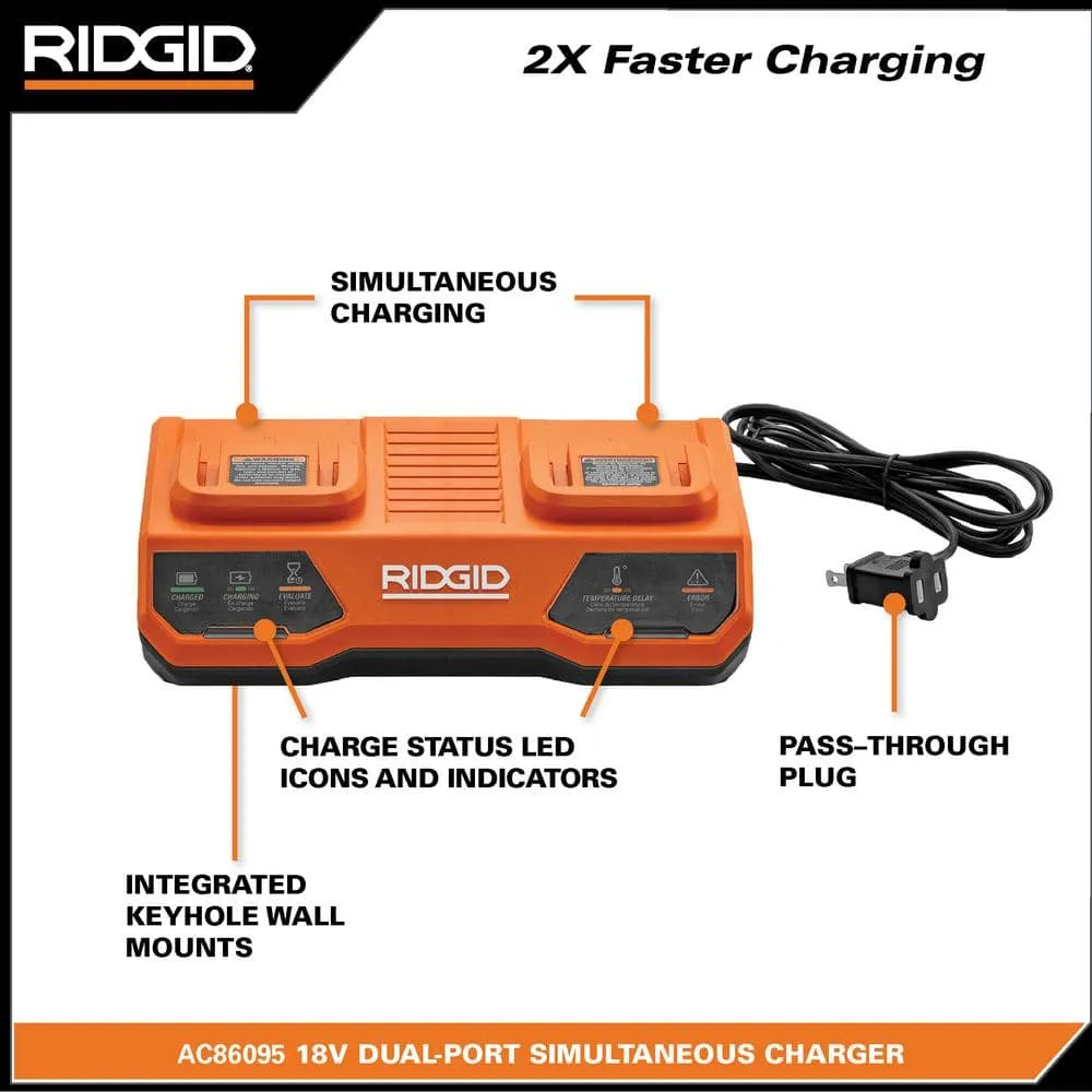 RIDGID 18V Dual Port Simultaneous Charger AC86095