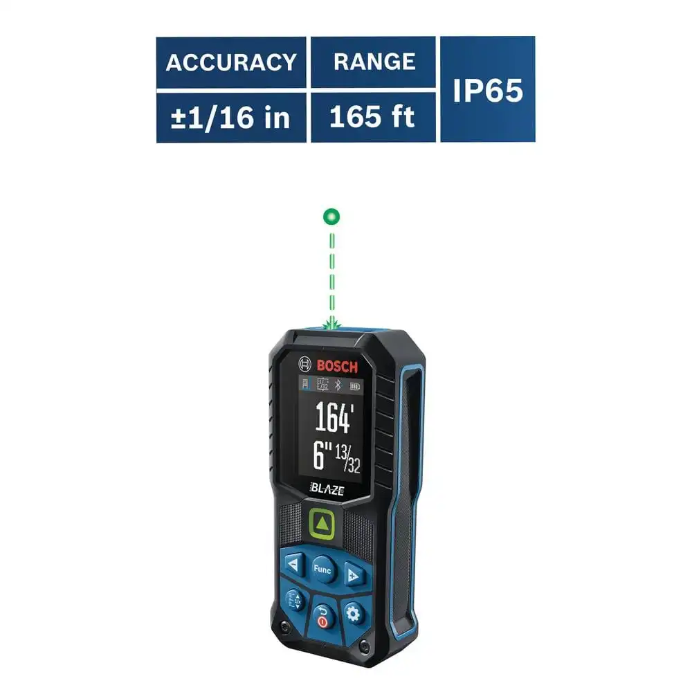 Bosch BLAZE 165 ft. Green Laser Distance Tape Measuring Tool, Bluetooth Plus 3.7V Lithium-Ion 1.0 Ah Battery with USB Charging GLM16527CGLMBAT