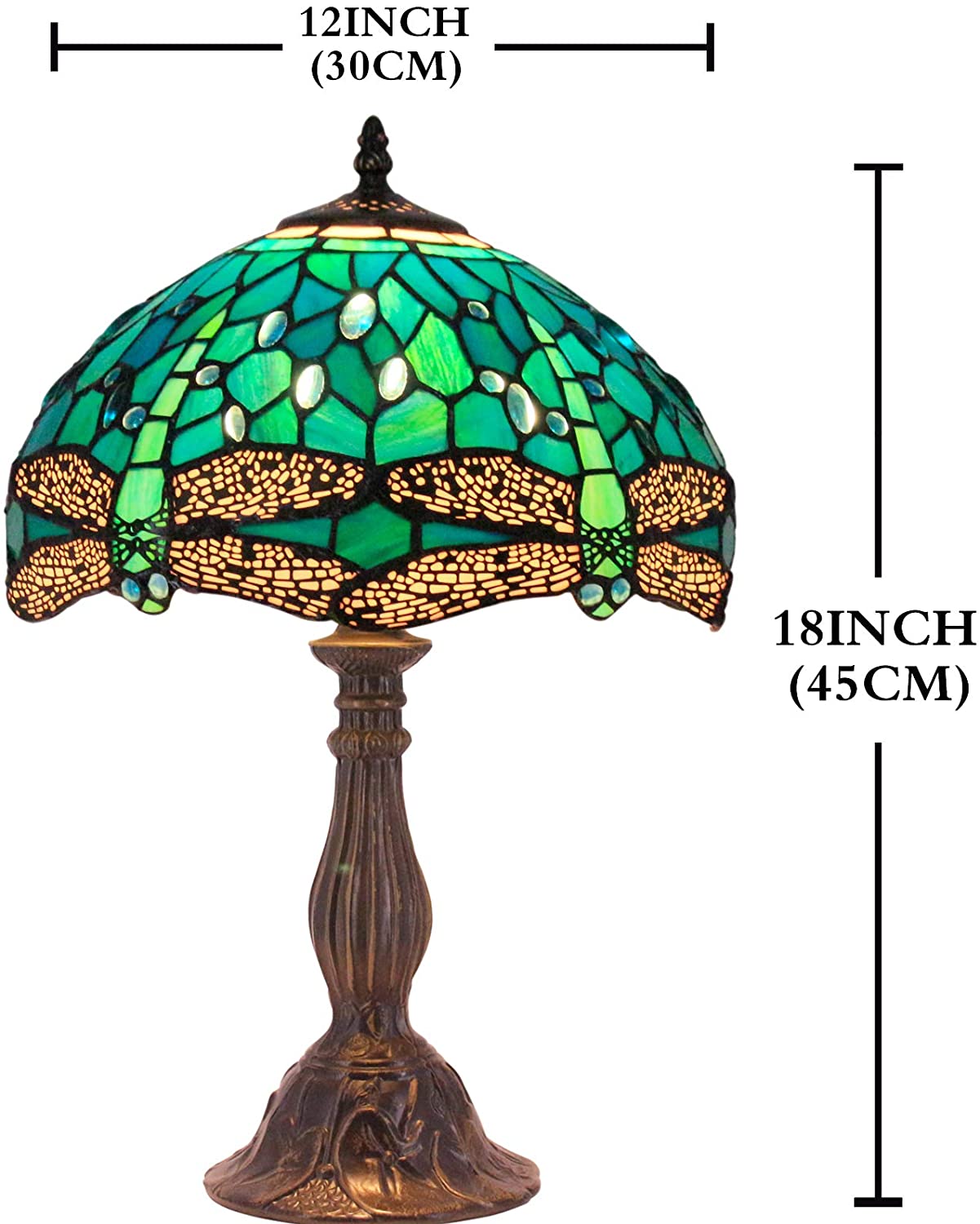  Lamp Green Blue Stained Glass Dragonfly Style Bedside Table Lamp Desk Reading Light 12X12X18 Inches Decor Bedroom Living Room Home Office S622 Series