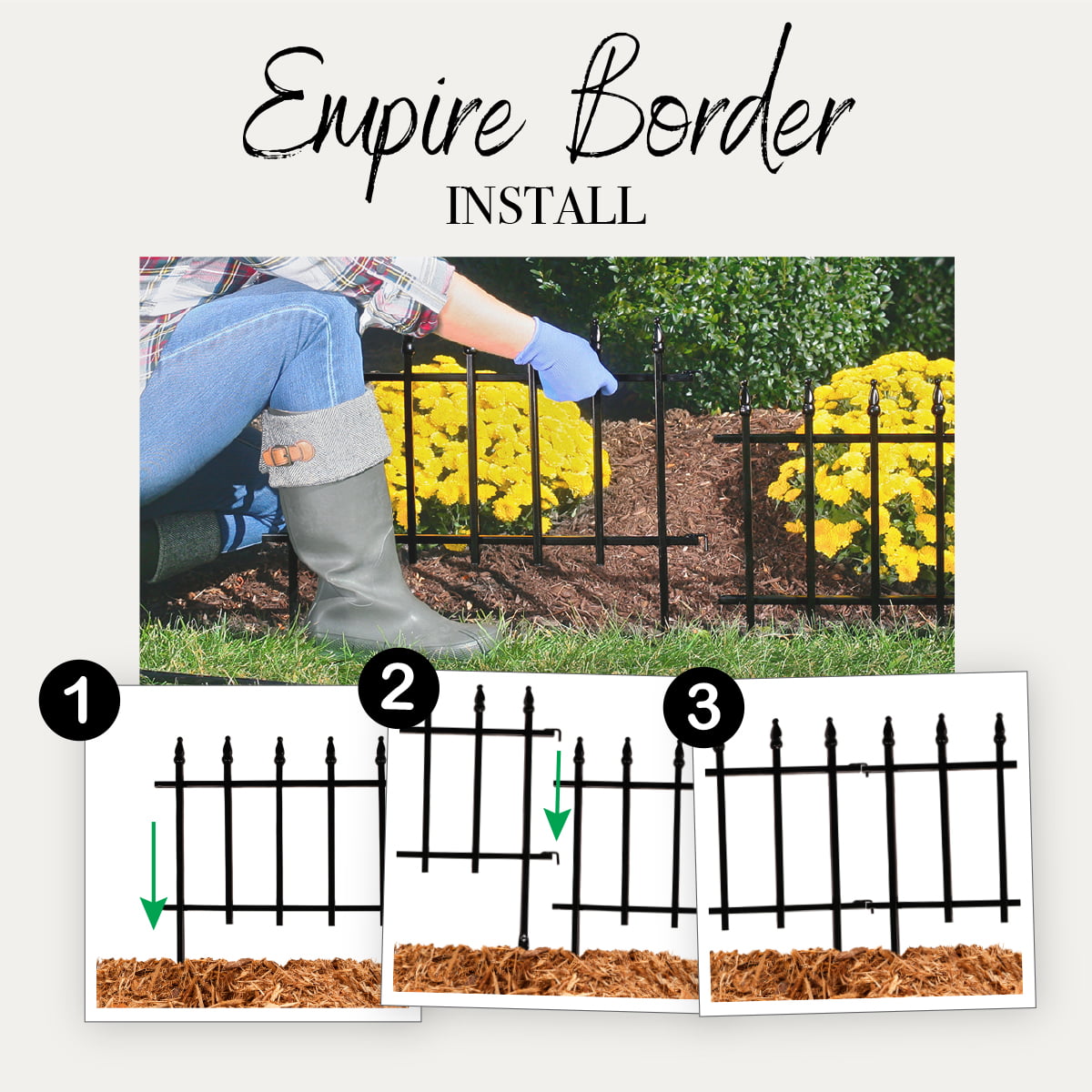 Expert Gardener Empire Black Powder Coated Steel Garden Border 22.5 inches W x 18 inches H