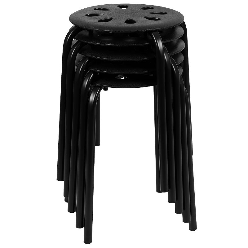 Emma and Oliver Plastic Nesting Stack Stools - School/Office/Home， 17.5Height， Black (5 Pack)