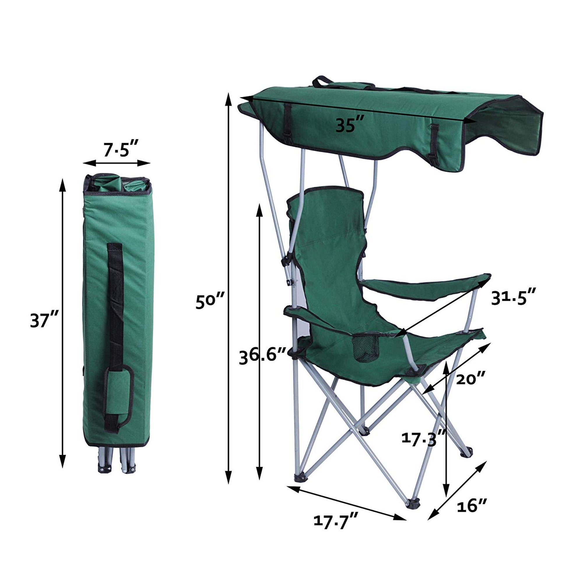 KARMAS PRODUCT Canopy Camping Fishing Beach Chair Folding Durable Sunscreen Outdoor Patio Lawn Seat with Cup Holder， Green