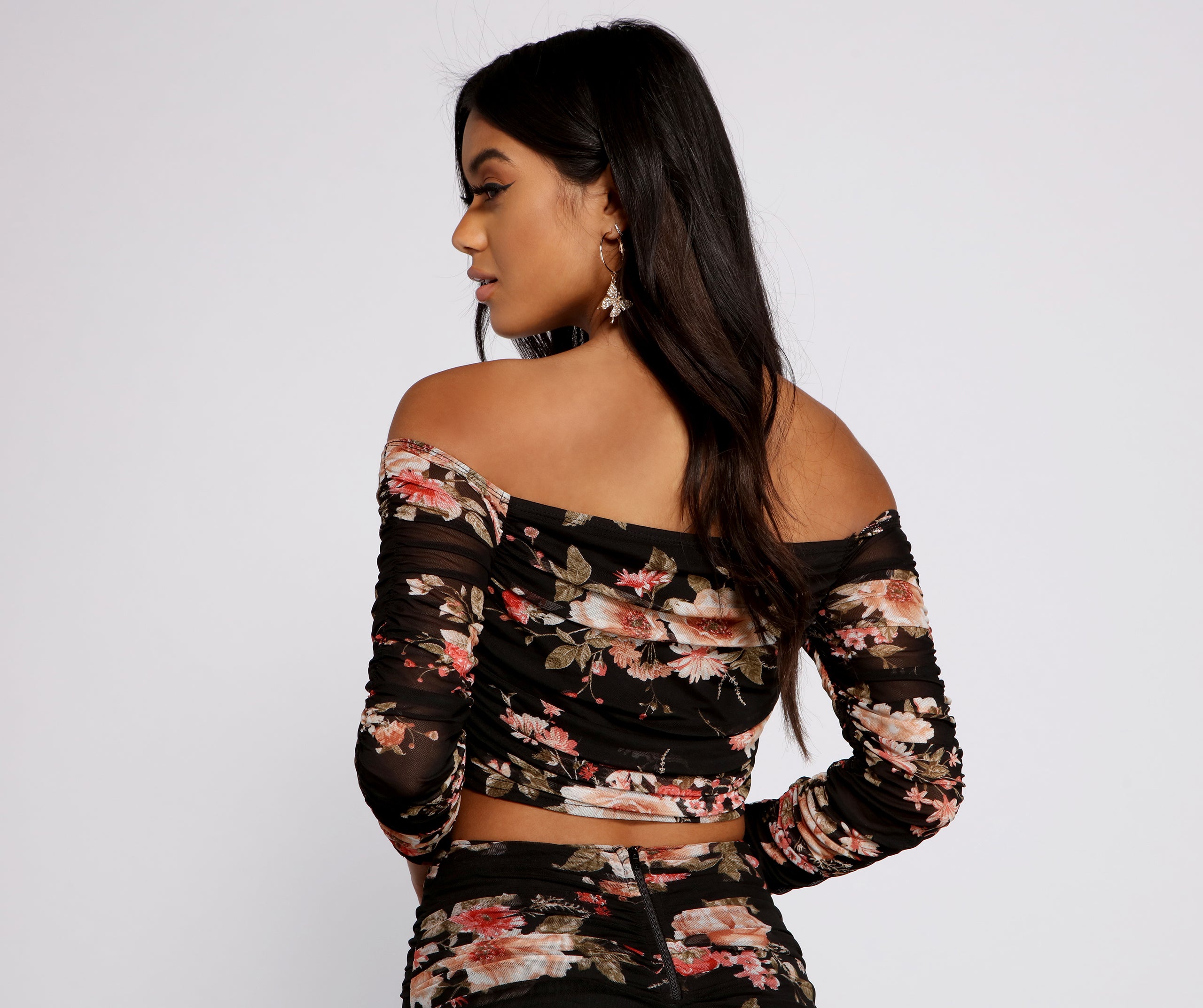 Floral Frenzy Ruched Cropped Bustier