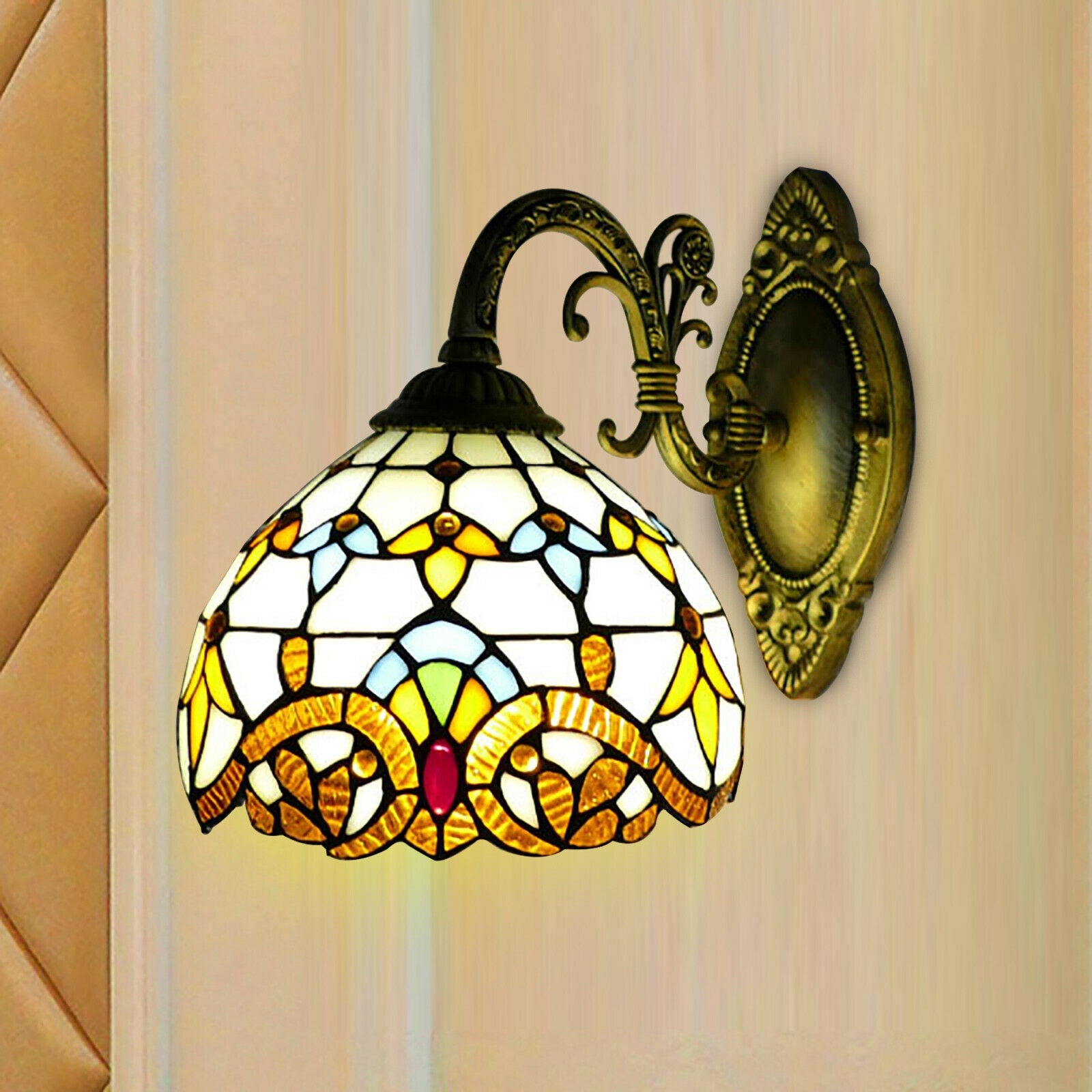 TFCFL  Style Glazed Wall Sconce Stained Glass Shade Wall Lamp Decor Art Fixture