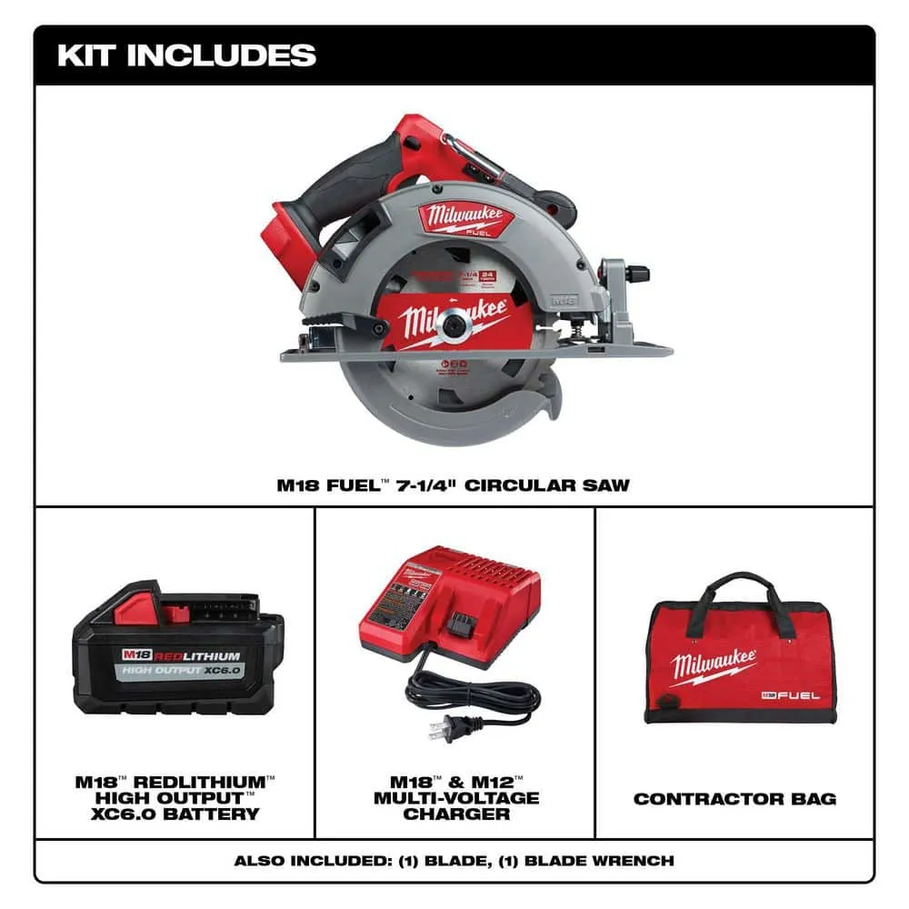 Milwaukee M18 FUEL 18-Volt Lithium-Ion Brushless Cordless 7-1/4 in. Circular Saw Kit with One 6.0Ah Battery, Charger, Case 2732-21HO