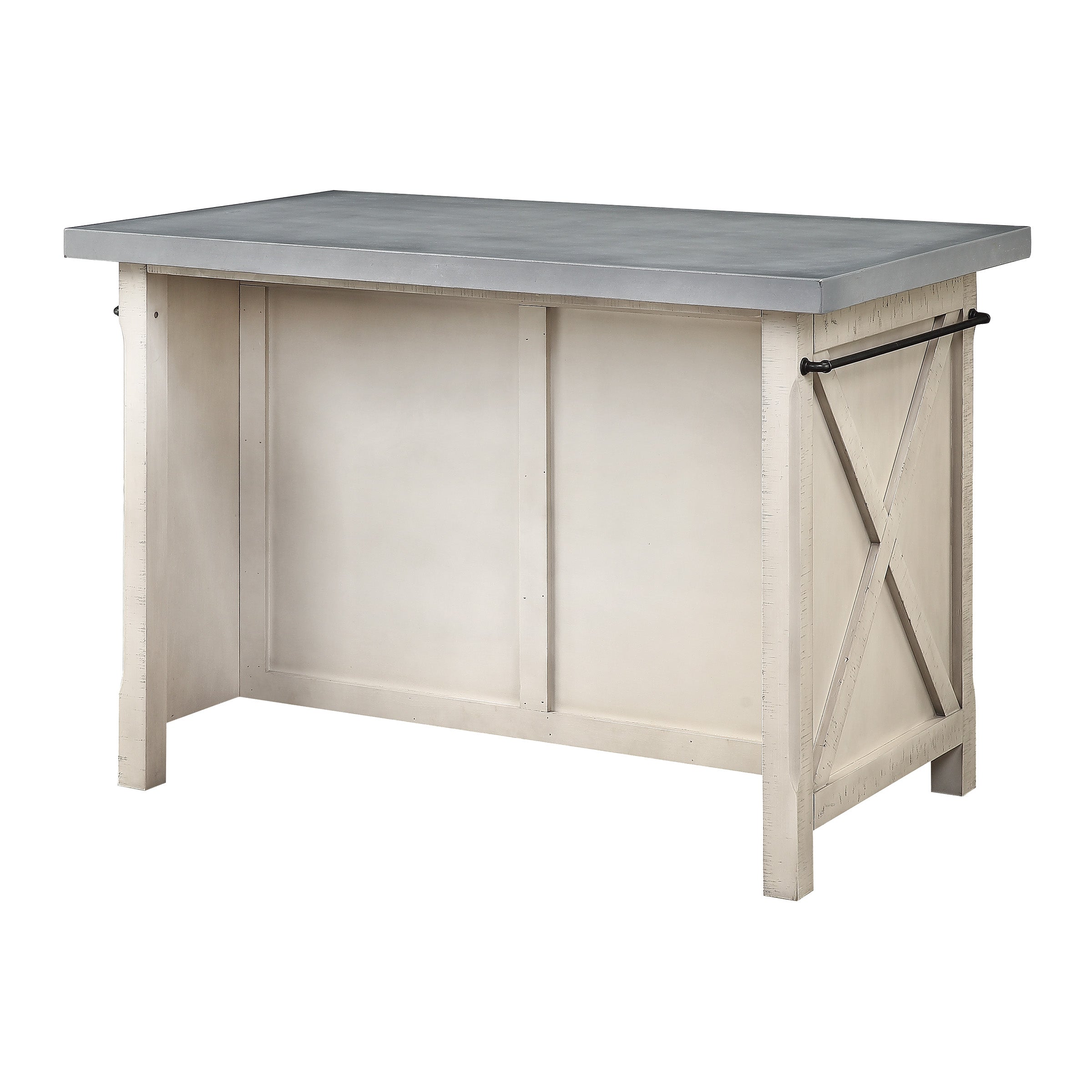 OSP Furniture Nashville Kitchen Island with Cement like Grey Top and 2 Stools