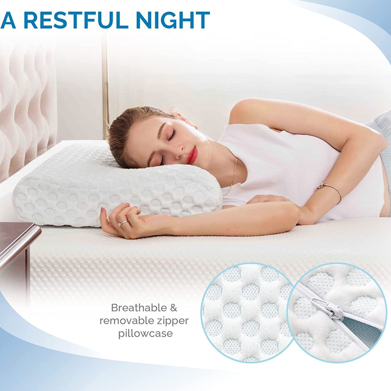 Orthopedic Contour Memory Foam Pillow Cervical Bed Pillow for Pain Relief  White