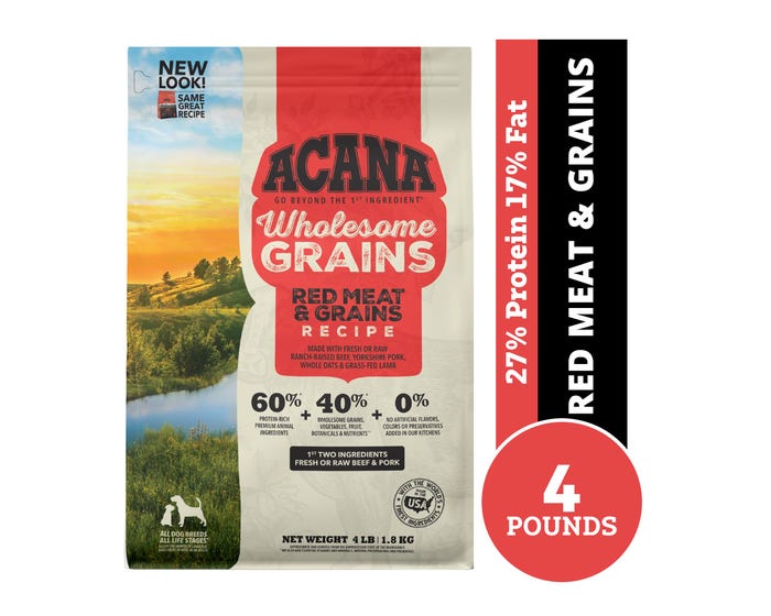 Acana Wholesome Grains + Red Meat Recipe Adult Dry Dog Food，  4 lb. Bag
