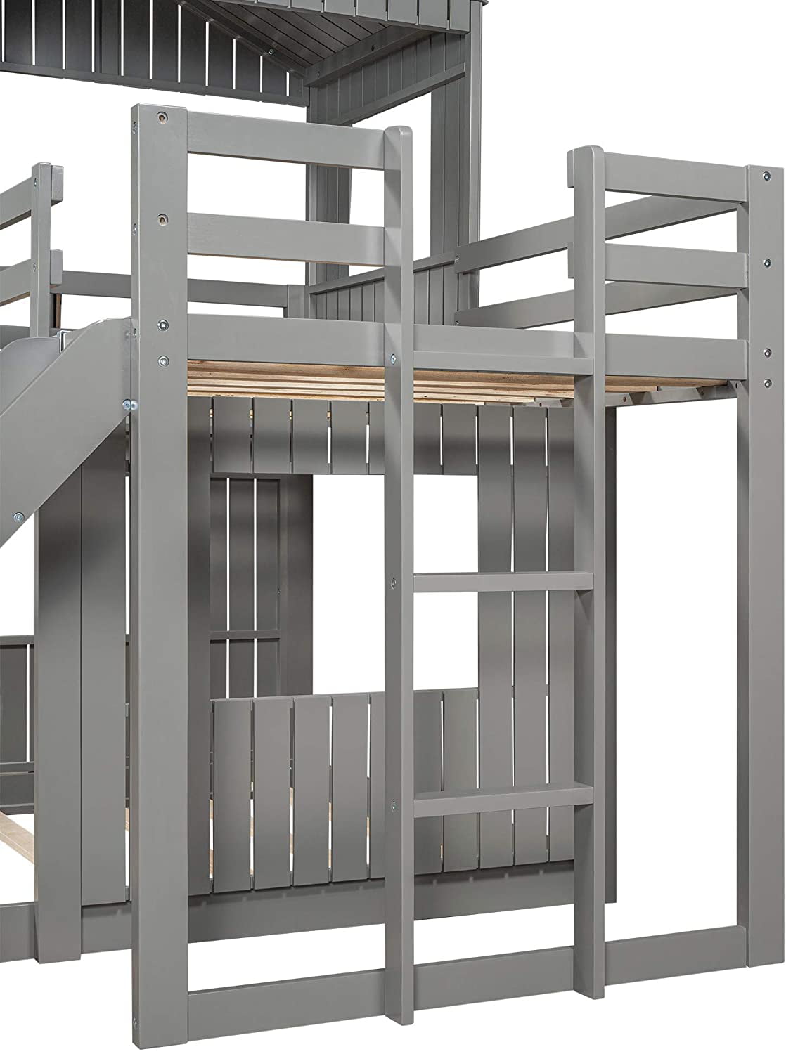 Churanty Pine Wood Bunk Bed Security, Twin-over-full, Gray