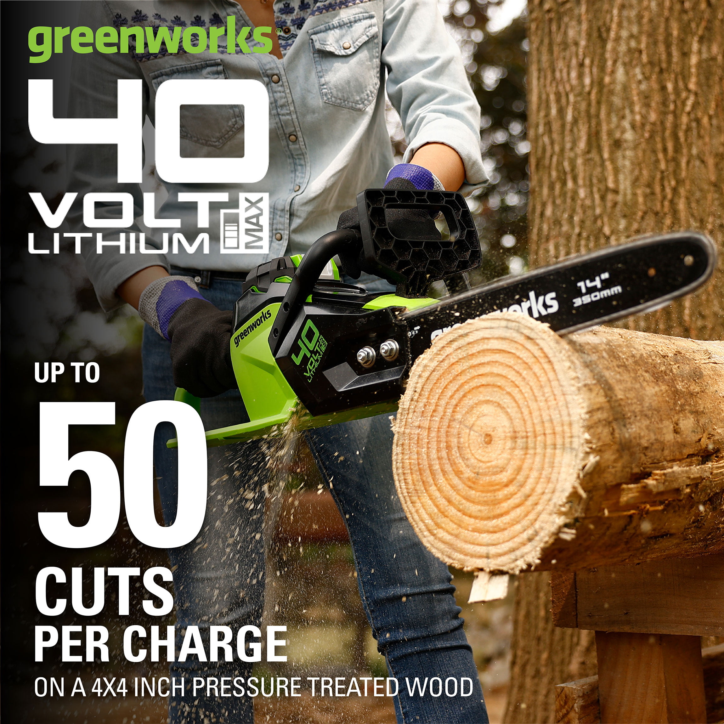 Greenworks 40V 14-inch Brushless Chainsaw With 2.5 Ah Battery and Charger， 2012802