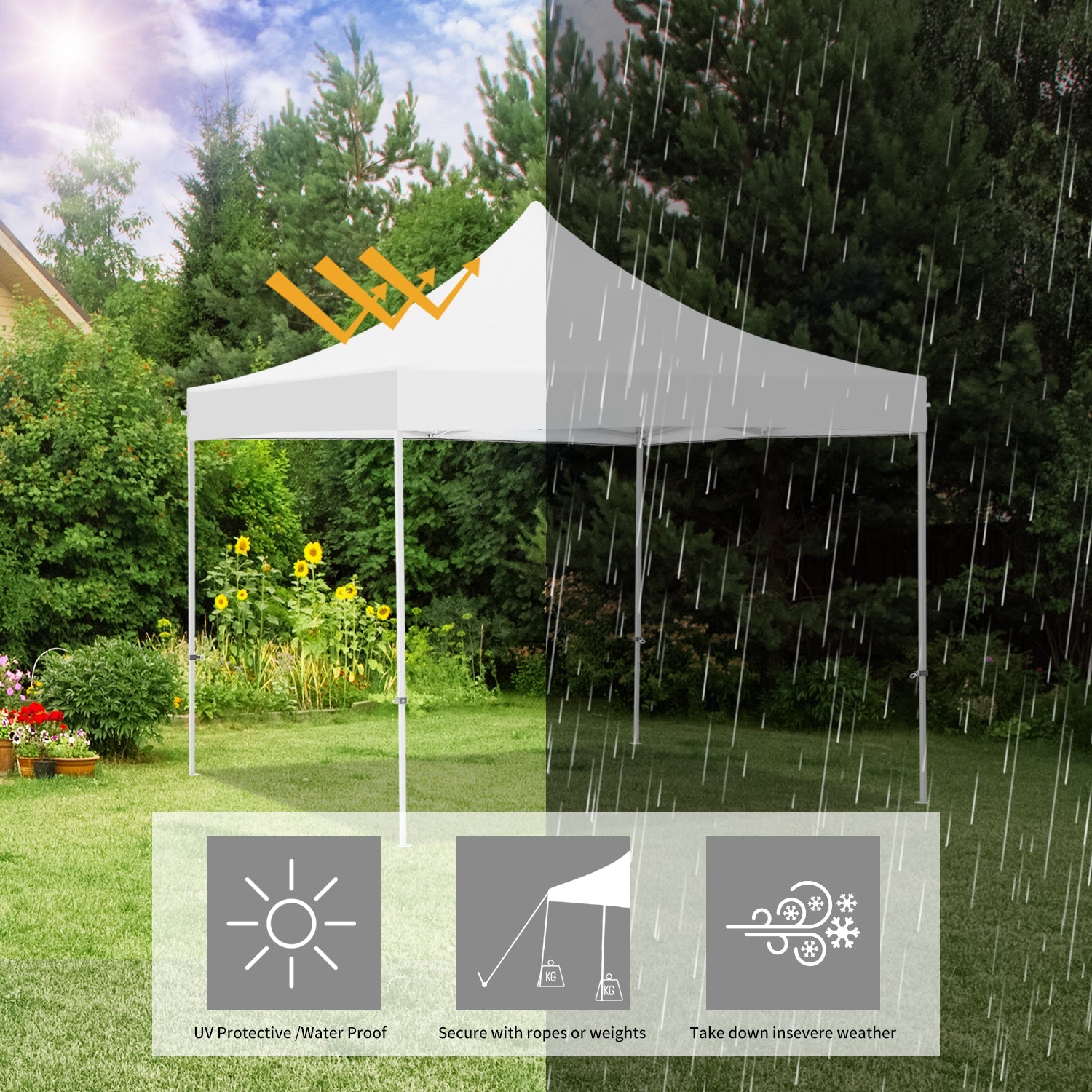 Outdoor Basic 10 x 10 ft Outdoor Gazebo Easy Pop-up Instant Patio Canopy Garden Tent for Patio Gazebo BBQ Beach Tailgating Party, Rain and sun protection(White)
