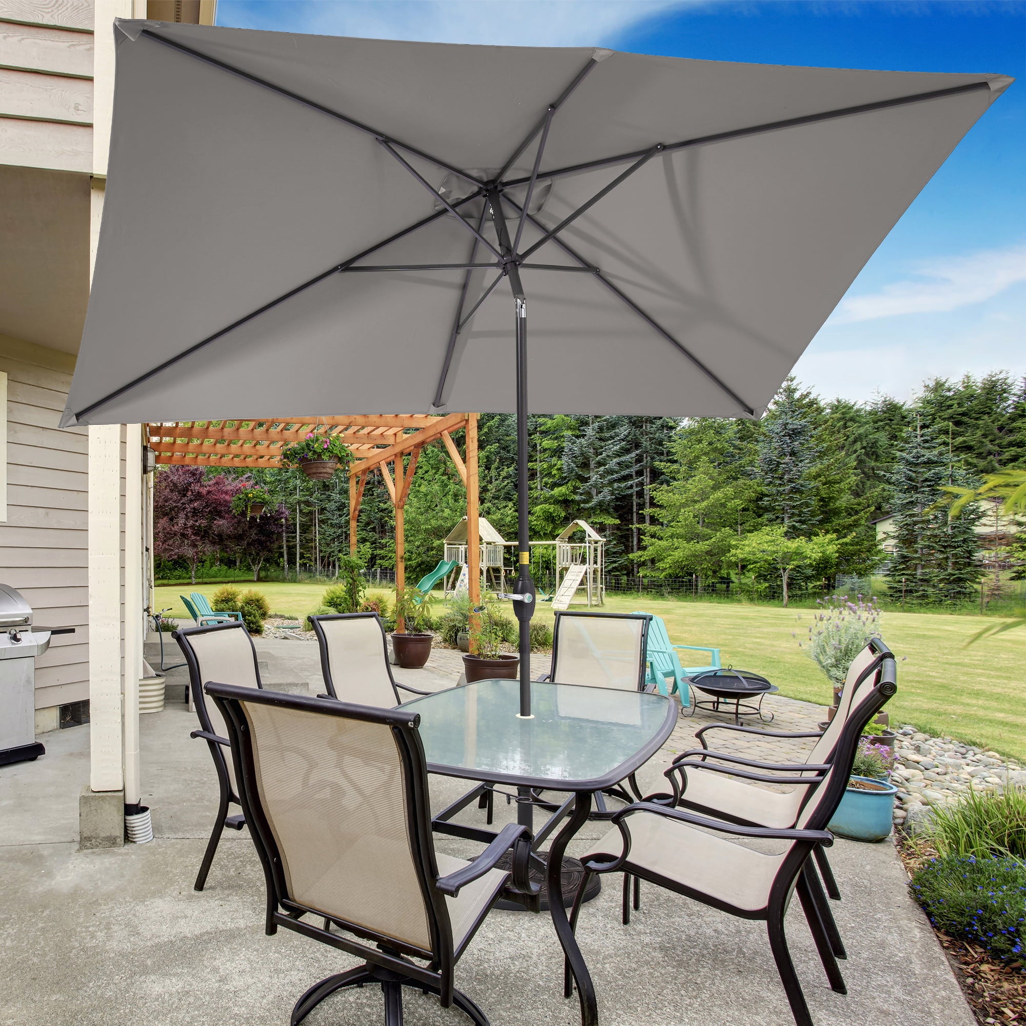 CHYVARY 10 x 7 FT Outdoor Patio Rectangle Market Umbrellas, Aluminum Frame Table Umbrella for Patio, Deck and Pool,Gray