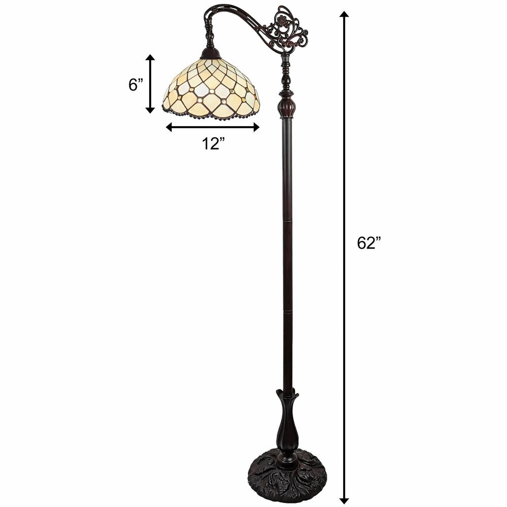 HomeRoots 478081 62 in. Traditional Shaped Floor Lamp with White Stained Glass Bowl Shade&#44; Brown
