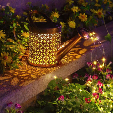EpicGadget Outdoor Solar Garden Watering Can with Fairy Lights, Outdoor Hanging Lantern for Thanksgiving Christmas Decoration Retro Metal Solar Lights with Hook for Pathway, Landscape, Lawn, Yard