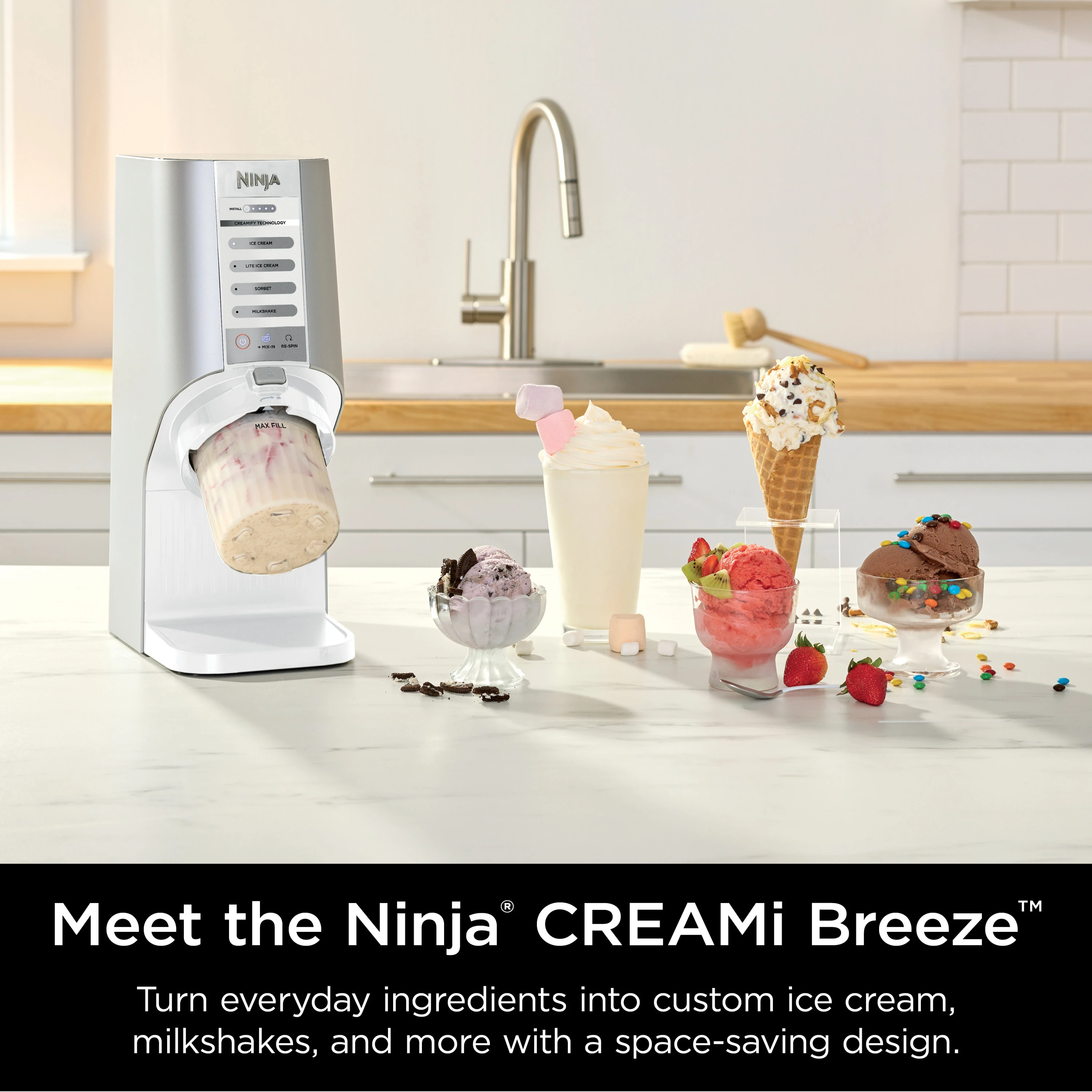 Ninja CREAMi Breeze Ice Cream Maker and Frozen Treat Maker with 5 One-Touch Programs - White， NC100