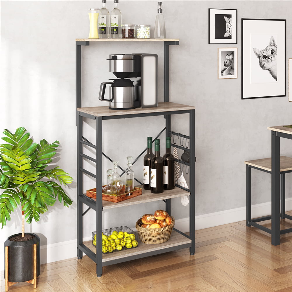 Topeakmart 4-Tier Kitchen Baker's Rack Utility Storage Shelf Microwave Stand Cart on Wheels with Side Hooks， Gray