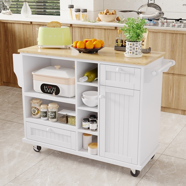 Kitchen Island Cart with Storage Cabinet and Two Locking Wheels - - 36811017