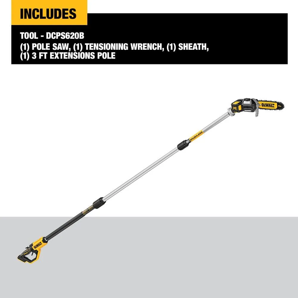 DEWALT 20V MAX 8in. Cordless Battery Powered Pole Saw Kit with (1) 4Ah Battery, Charger & Sheath (34 Link) DCPS620M1WDT608